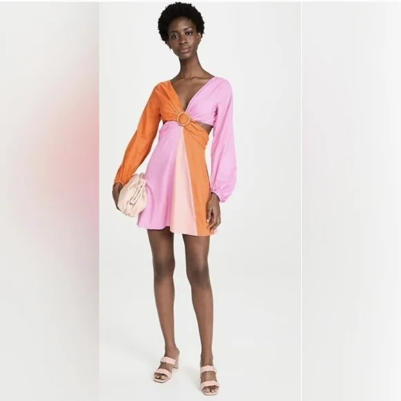 Staud Gulf A-Line Cutout Dress in TANGERINE/ GRAPEFRUIT/ PETAL Size 4 - Picture 6 of 12